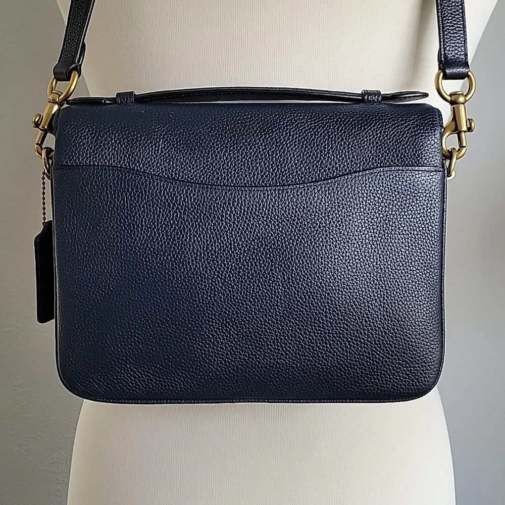 Navy Floral Appliqué Leather Shoulder Bag - Picture 3 of 15